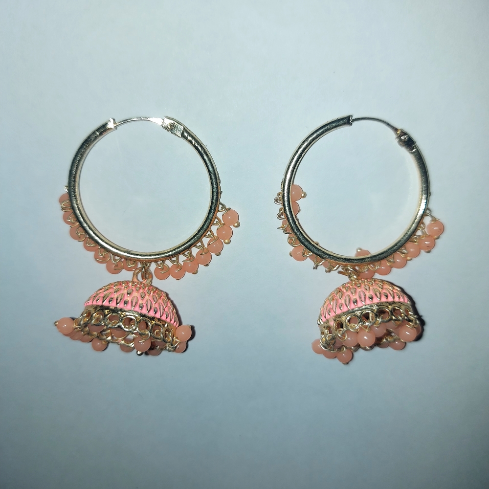 Elegant Pink and Gold Hoop Earrings